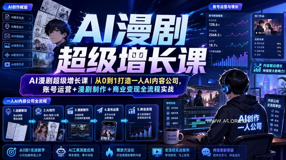 AI漫剧超级增长课|从0到1打造一人AI内容公司,账号运营+漫剧制作+商业变现全流程实战-小红泡