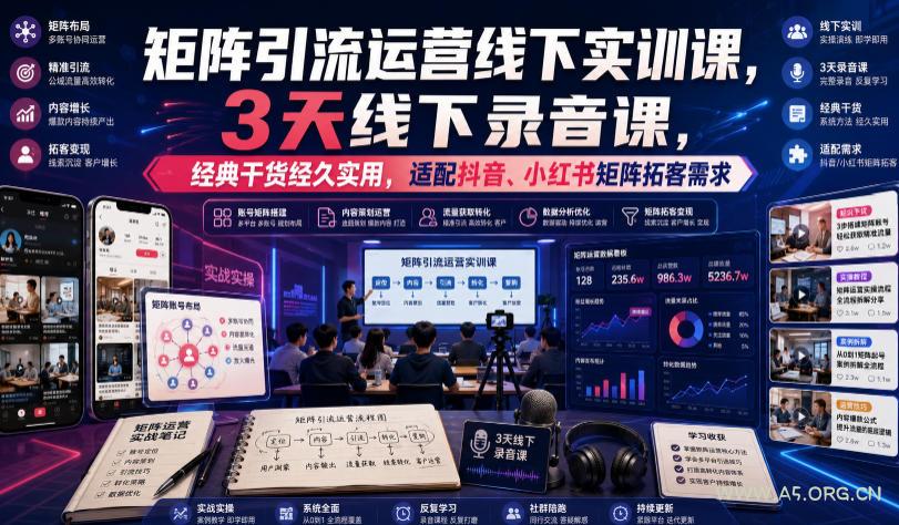 嗨推矩阵引流运营线下实训课，3天线下录音课，经典干货经久实用，适配抖音、小红书矩阵拓客需求-小红泡