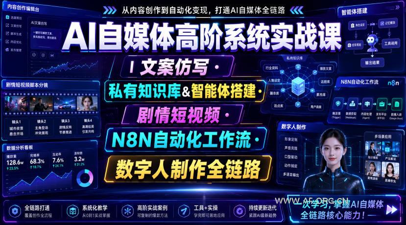 AI自媒体高阶系统实战课|文案仿写・私有知识库&智能体搭建・剧情短视频・N8N自动化工作流・数字人制作全链路-小红泡