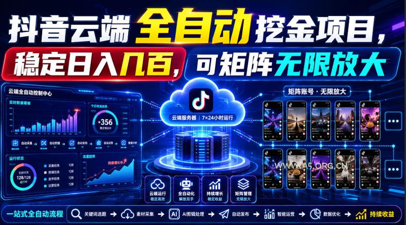 Dy云端全自动挖金项目，稳定日入几百，可矩阵无限放大！【揭秘】-小红泡