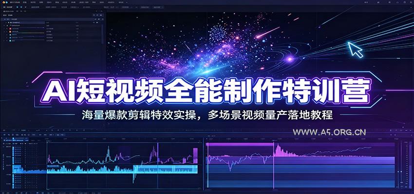 AI短视频全能制作特训营:海量爆款剪辑特效实操,多场景视频量产落地教程-小红泡