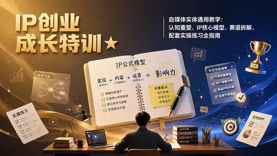 IP创业成长特训★自媒体实体通用教学：认知重塑、IP核心模型、赛道拆解、配套实操练习全指南-小红泡