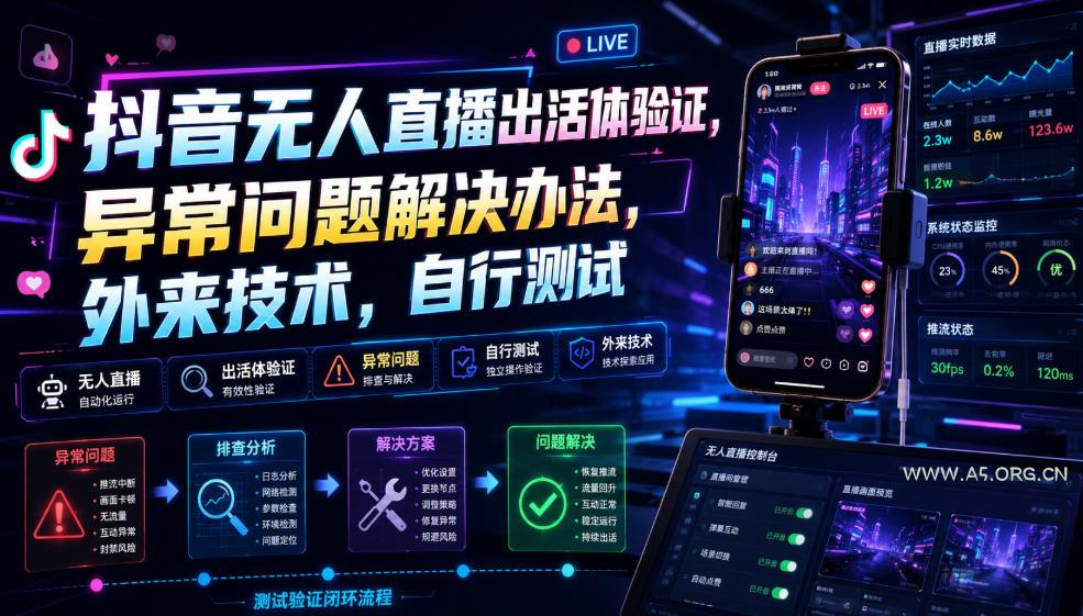 抖音无人直播出活体验证，异常问题解决办法，外来技术，自行测试-小红泡