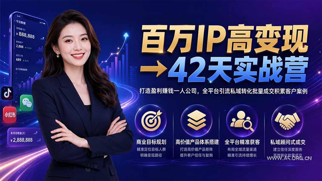 百万IP高变现→42天实战营｜打造盈利赚钱一人公司，全平台引流私域转化批量成交积累客户案例-小红泡
