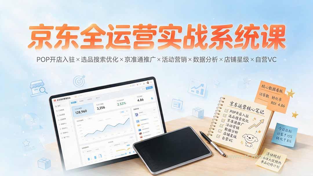 京东全运营实战系统课：POP开店入驻×选品搜索优化×京准通推广×活动营销×数据分析×店铺星级×自营VC-小红泡
