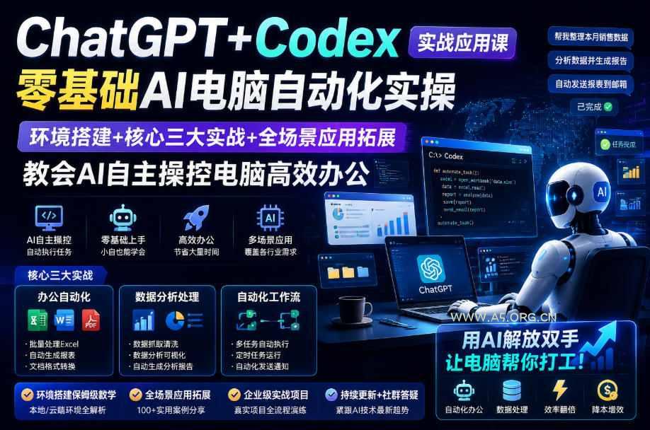 ChatGPT+Codex实战应用课｜零基础AI电脑自动化实操，环境搭建+核心三大实战+全场景应用拓展，教会AI自主操控电脑高效办公-小红泡