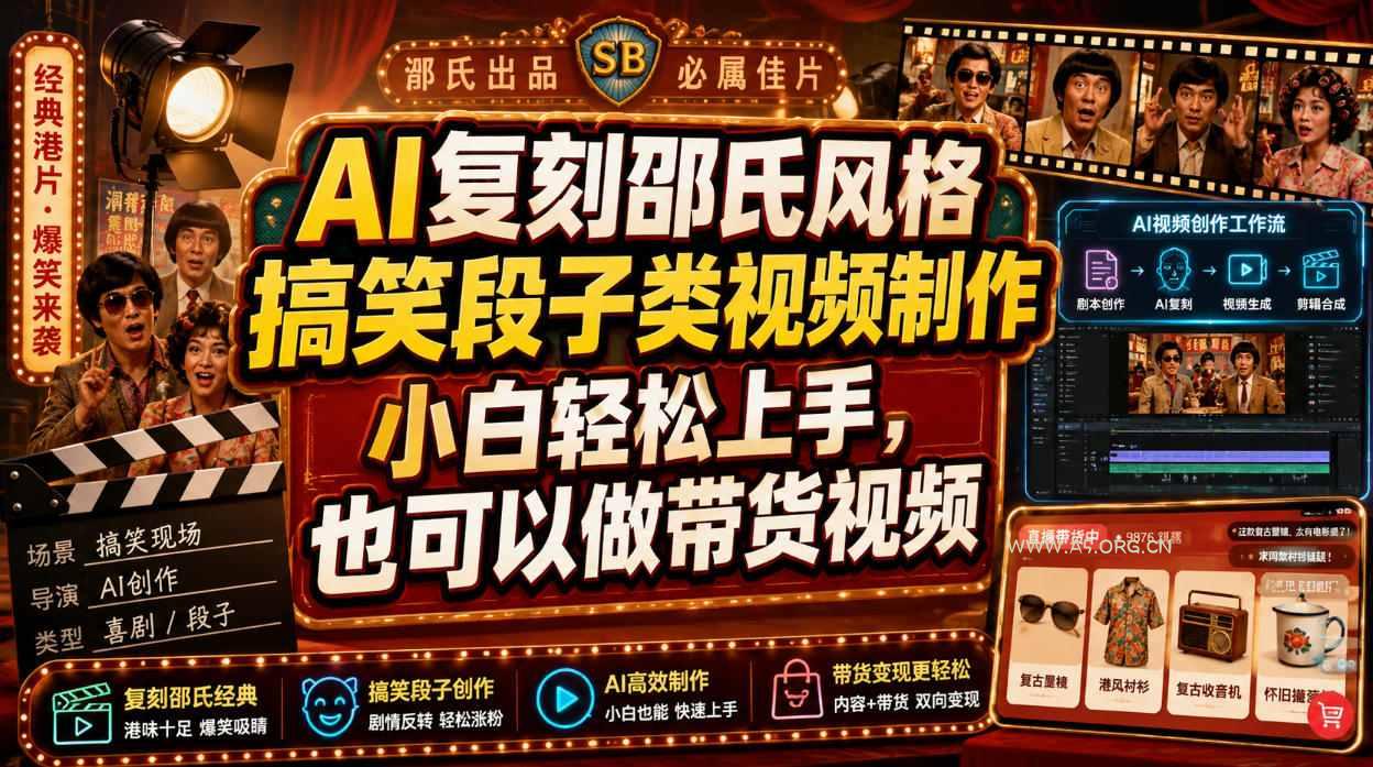 AI复刻邵氏风格搞笑段子类视频制作，小白轻松上手，也可以做带货视频-小红泡
