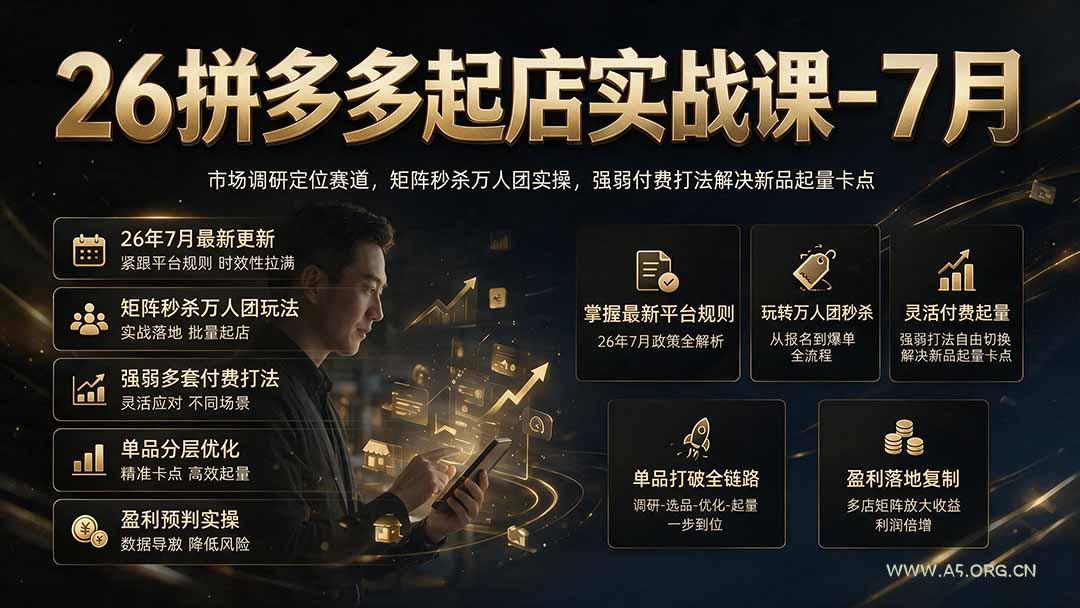 26拼多多起店实战课-7月｜市场调研定位赛道，矩阵秒杀万人团实操，强弱付费打法解决新品起量卡点-小红泡