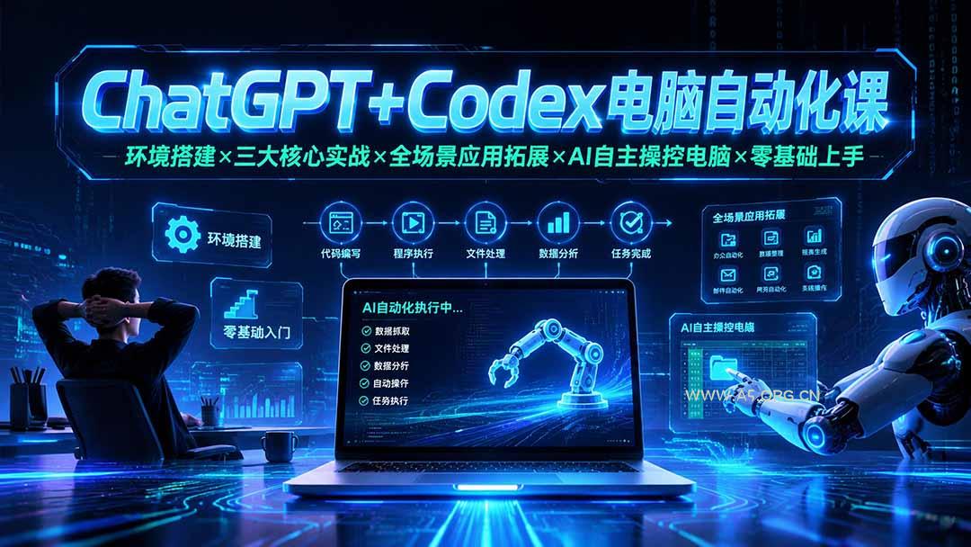 ChatGPT+Codex电脑自动化课：环境搭建×三大核心实战×全场景应用拓展×AI自主操控电脑×零基础上手-小红泡