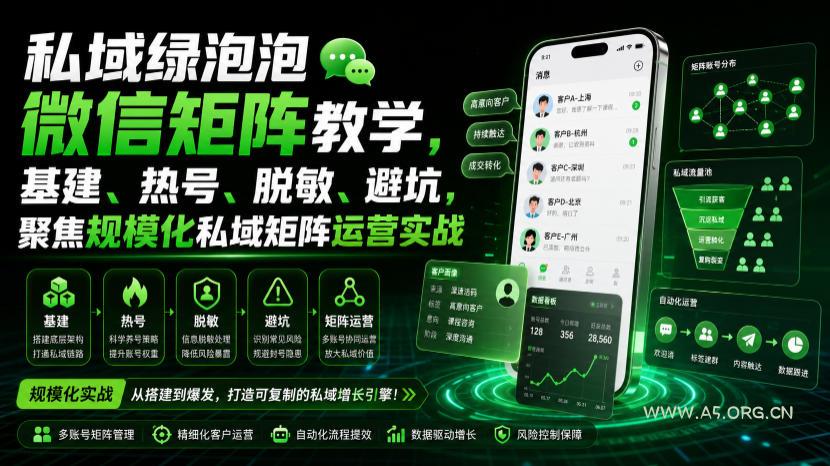 私域绿泡泡微信矩阵教学，基建、热号、脱敏、避坑，聚焦规模化私域矩阵运营实战-小红泡