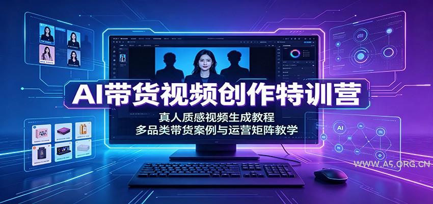AI带货视频创作特训营:真人质感视频生成教程,多品类带货案例与运营矩阵教学-小红泡