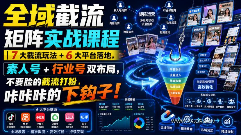 全域截流矩阵实战课程｜7大截流玩法+6大平台落地，素人号+行业号双布局，不要脸的截流打粉，咔咔咔的下钩子！-小红泡