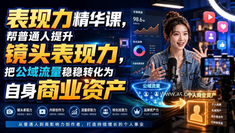 表现力精华课，帮普通人提升镜头表现力，把公域流量稳稳转化为自身商业资产-小红泡