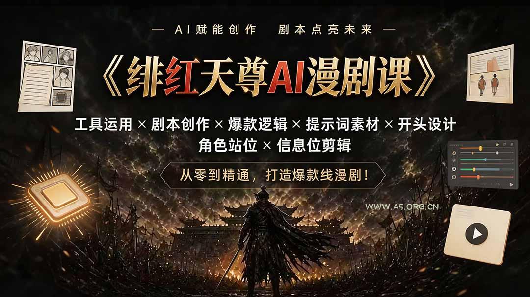 绯红天尊AI漫剧课｜工具运用×剧本创作×爆款逻辑×提示词素材×开头设计×角色站位×信息位剪辑-小红泡