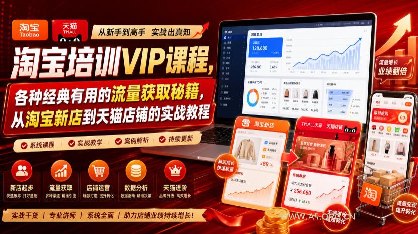 淘宝培训VIP课程，各种经典有用的流量获取秘籍，从淘宝新店到天猫店铺的实战教程(更新7月29日)-小红泡