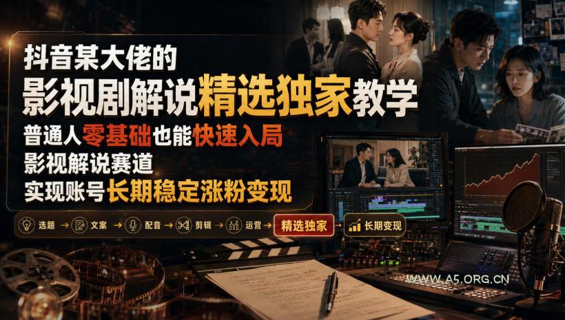 抖音某大佬的影视剧解说精选独家教学,普通人零基础也能快速入局影视解说赛道,实现账号长期稳定变现-小红泡
