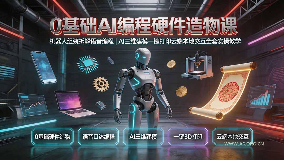 0基础AI编程硬件造物课|机器人组装拆解语音编程,AI三维建模一键打印云端本地交互全套实操教学-小红泡