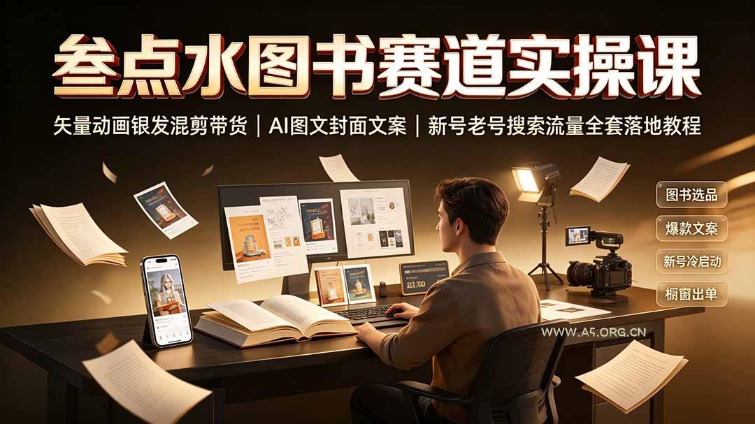 叁点水图书赛道实操课|矢量动画银发混剪带货,AI图文封面文案,新号老号搜索流量全套落地教程-小红泡