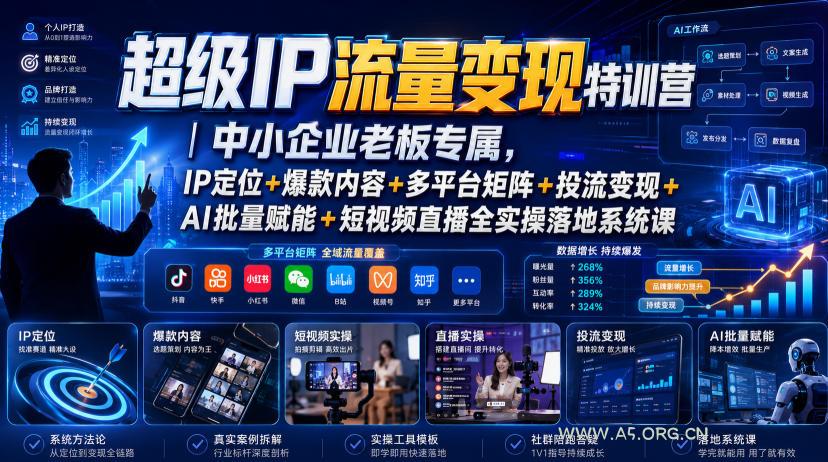 超级IP流量变现特训营|中小企业老板专属,IP定位+爆款内容+多平台矩阵+投流变现+AI批量赋能+短视频直播全实操落地系统课-小红泡