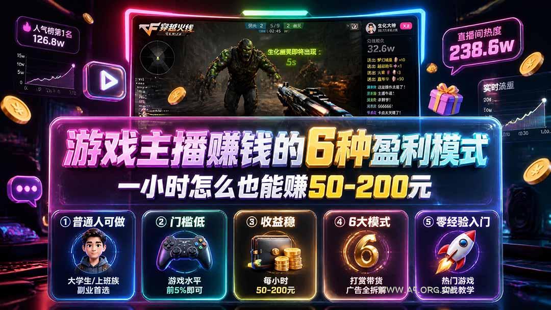 付费文章：游戏主播赚钱的6种盈利模式，一小时怎么也能赚50-200元-小红泡