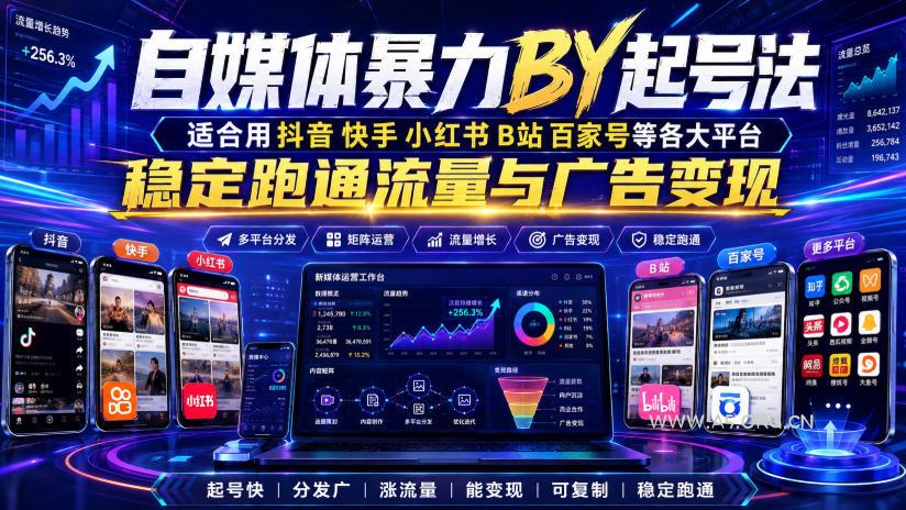 自媒体暴力搬运起号法,适合用抖音快手小红书B站百家号等各大平台,稳定跑通流量与广告变现-小红泡