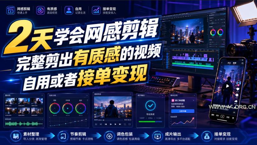 2天学会网感剪辑,完整剪出有质感的视频,自用或者接单变现-小红泡