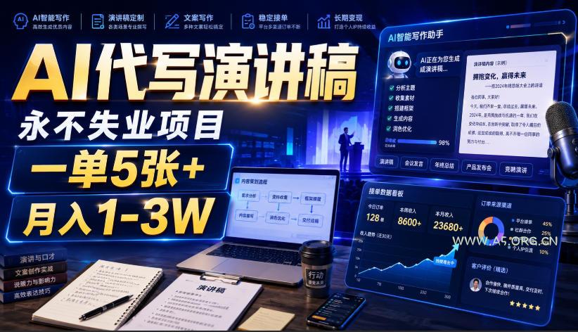 AI代写演讲稿,永不失业项目,一单5张+,月入1-3W【揭秘】-小红泡