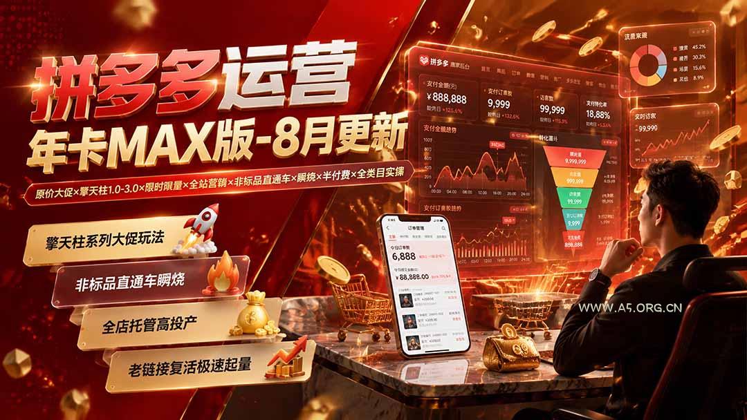 拼多多运营年卡MAX版-8月:原价大促×擎天柱1.0-3.0×限时限量×全站营销×非标品直通车×瞬烧×半付费×全类目实操-小红泡