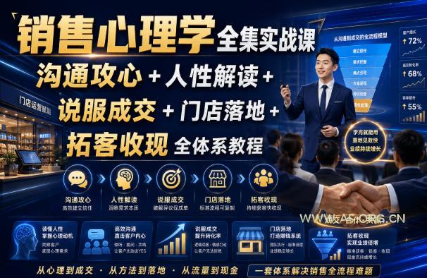 销售心理学全集实战课｜沟通攻心+人性解读+说服成交+门店落地+拓客收现全体系教程-小红泡