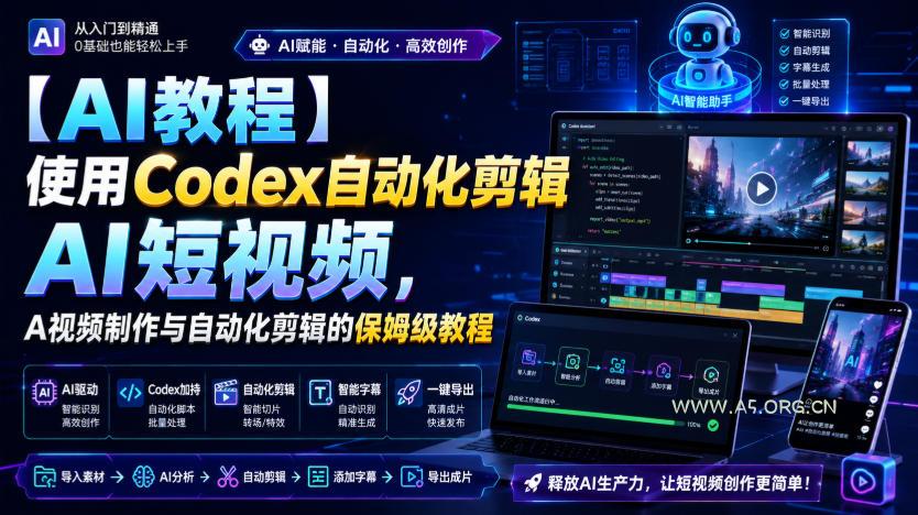 【AI教程】使用Codex自动化剪辑AI短视频，AI视频制作与自动化剪辑的保姆级教程-小红泡