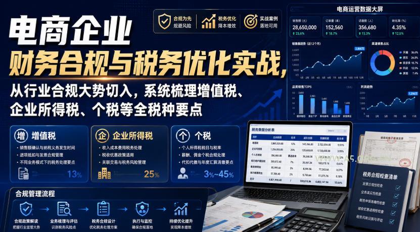 电商企业财务合规与税务优化实战，从行业合规大势切入，系统梳理增值税、企业所得税、个税等全税种要点-小红泡