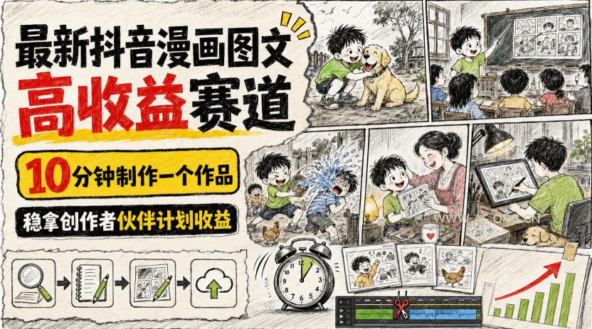最新抖音漫画图文高收益赛道,10分钟制作一个作品,稳拿创作者伙伴计划收益-小红泡