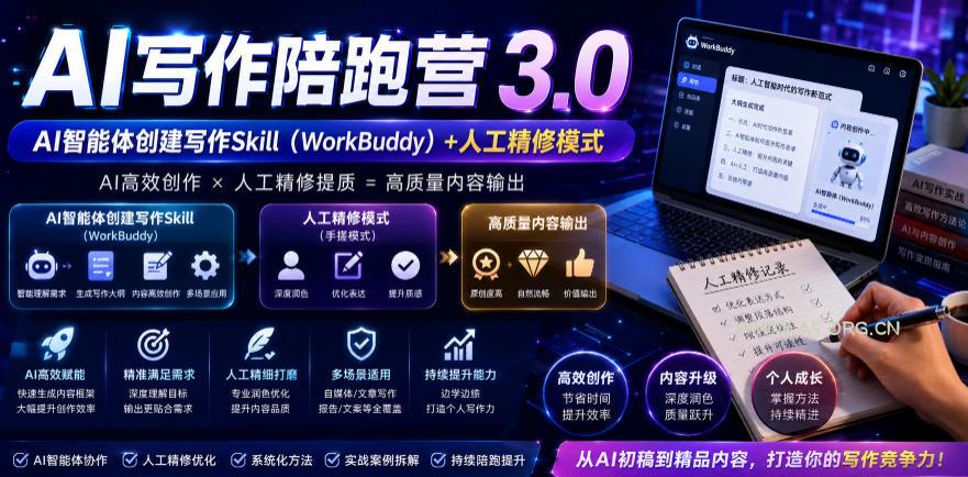 AI写作陪跑营3.0，Ai智能体创建写作skill(workbuddy)+人工手写模式(手搓模式)，去除AI痕迹(头条号、公众号、百家号)(更新0806)-小红泡