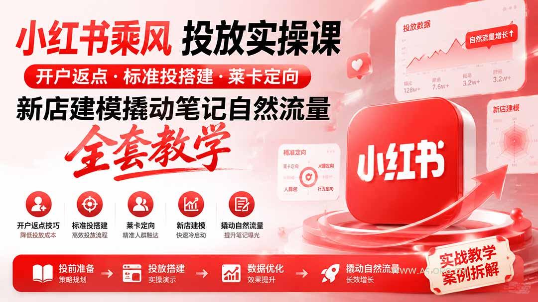 小红书乘风投放-100分钟实操课｜开户返点·标准投搭建·莱卡定向，新店建模撬动笔记自然流量全套教学-小红泡