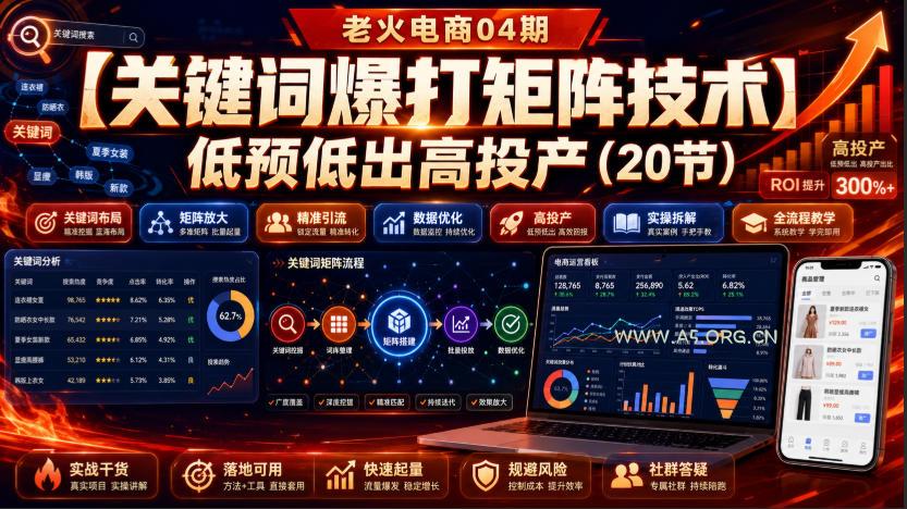 老火电商04期:【关键词爆打矩阵技术】低预低出高投产(20节)-小红泡