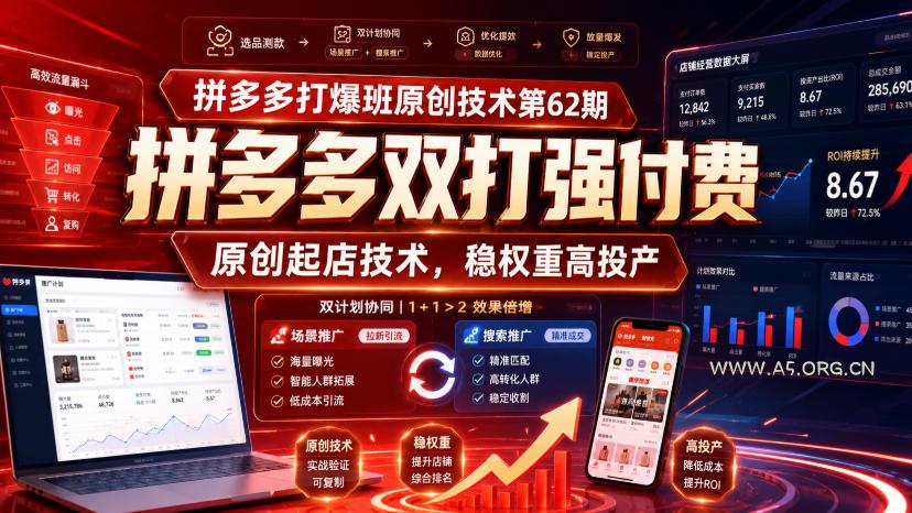 拼多多打爆班原创技术第62期，拼多多双打强付费，原创起店技术，稳权重高投产-小红泡