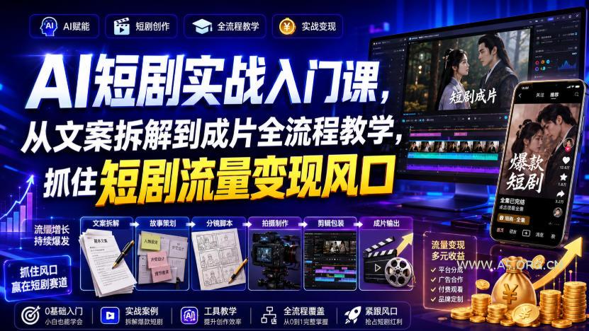 AI短剧实战入门课，从文案拆解到成片全流程教学，抓住短剧流量变现风口-小红泡