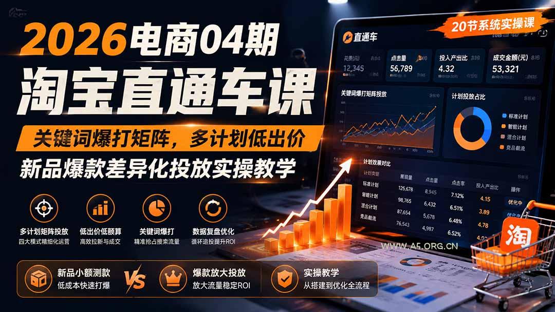 2026电商04期淘宝直通车课|关键词爆打矩阵,多计划低出价,新品爆款差异化投放实操教学-小红泡