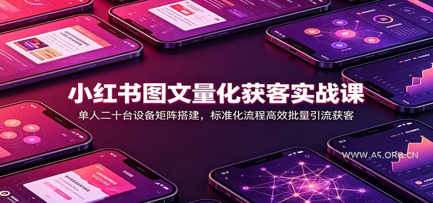 小红书图文量化获客实战课:单人二十台设备矩阵搭建,标准化流程高效批量引流获客-小红泡