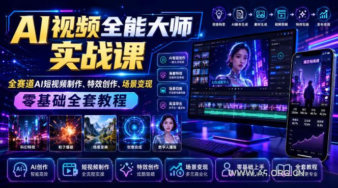 AI视频全能大师实战课|全赛道AI短视频制作、特效创作、场景变现零基础全套教程-小红泡