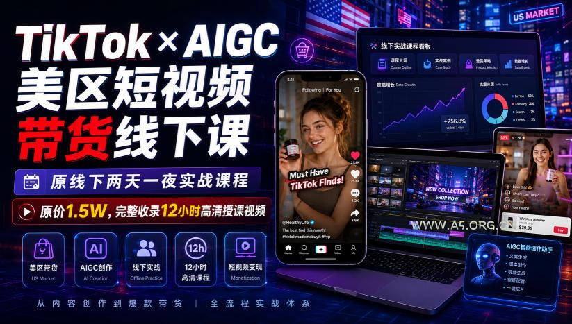 TikTok×AIGC美区短视频带货线下课,原线下两天一夜实战课程,原价1.5W,完整收录12小时高清授课视频-小红泡