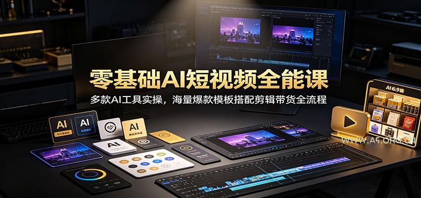 零基础AI短视频全能课:多款AI工具实操,海量爆款模板搭配剪辑带货全流程-小红泡