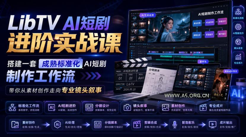 LibTV AI短剧进阶实战课，搭建一套成熟标准化AI短剧制作工作流，带你从素材创作走向专业镜头叙事-小红泡