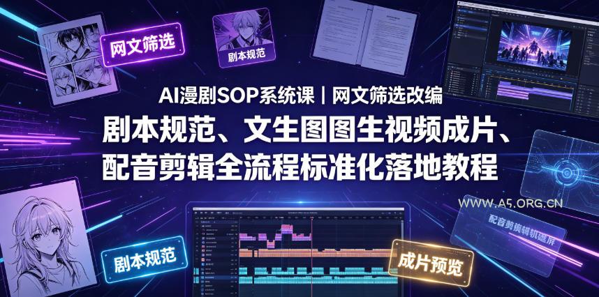AI漫剧SOP系统课|网文筛选改编、剧本规范、文生图图生视频成片、配音剪辑全流程标准化落地教程(更新0810)-小红泡