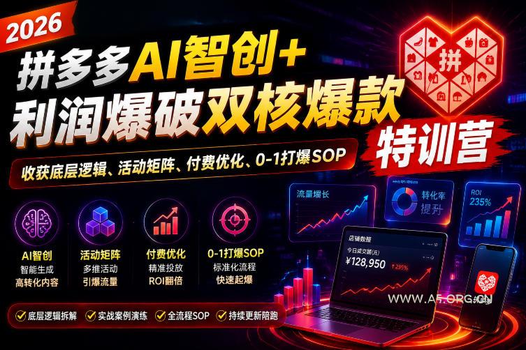 2026拼多多AI智创+利润爆破双核爆款特训营,收获底层逻辑、活动矩阵、付费优化、0-1打爆SOP(更新0810)-小红泡
