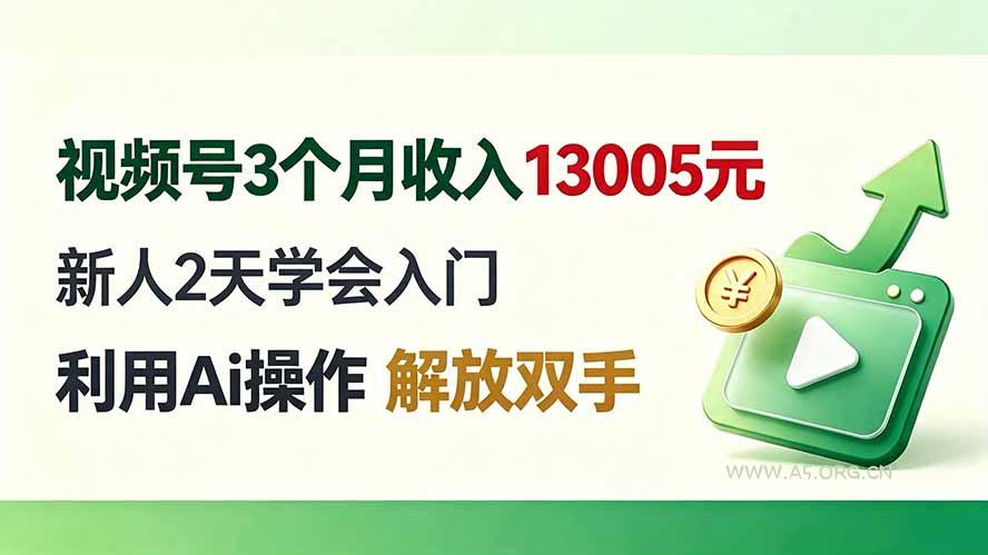 视频号3个月收入13005元, 新人2天学会入门, 利用Ai操作 解放双手!-小红泡