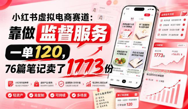 小红书虚拟电商赛道:靠做监督服务,一单120,76篇笔记卖了1773份-小红泡