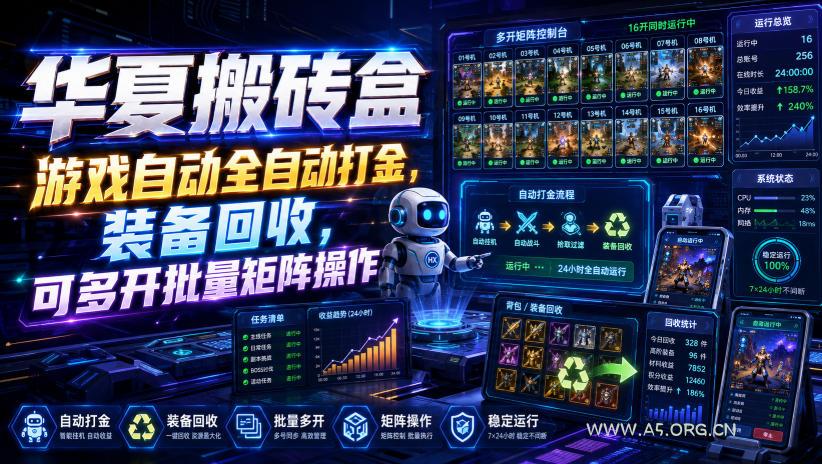 华夏搬砖盒,游戏自动全自动打金,装备回收,可多开批量矩阵操作-小红泡