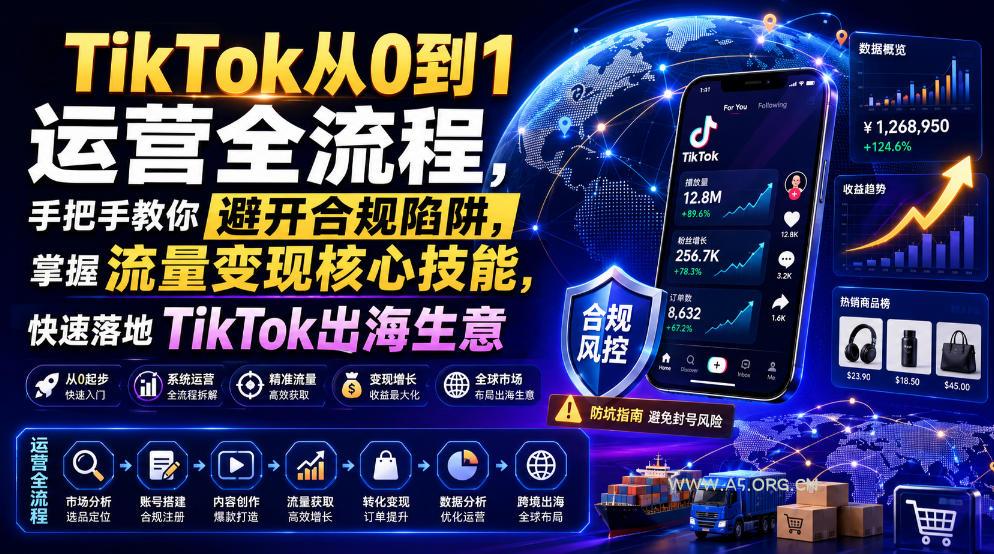 TikTok从0到1运营全流程,手把手教你避开合规陷阱,掌握流量变现核心技能,快速落地TikTok出海生意(更新8月)-小红泡