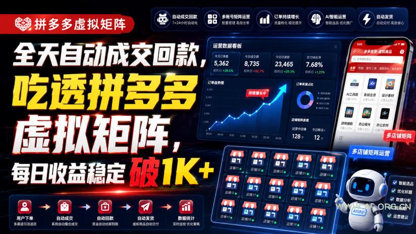 全天自动成交回款,吃透拼多多虚拟矩阵,每日收益稳定破1K+【揭秘】-小红泡